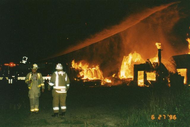 Chief McLean and Deputy Chief Trolio - Warehouse Fire on South Street in Vass, 1996.